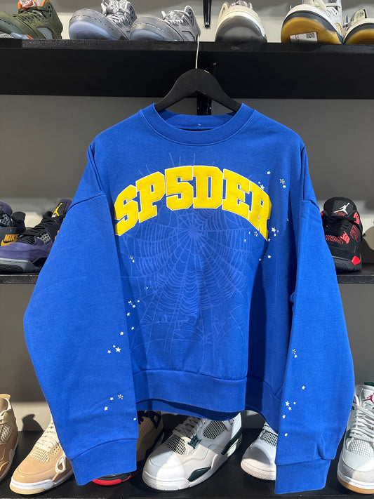 Sp5der Varsity Web Crewneck Blue/Yellow