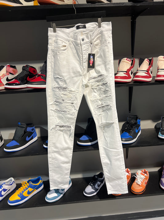 amiri white paisley patch jeans
