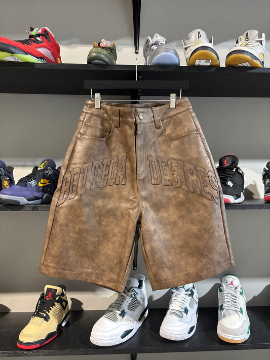 Bottega Desires Brown Leather Shorts