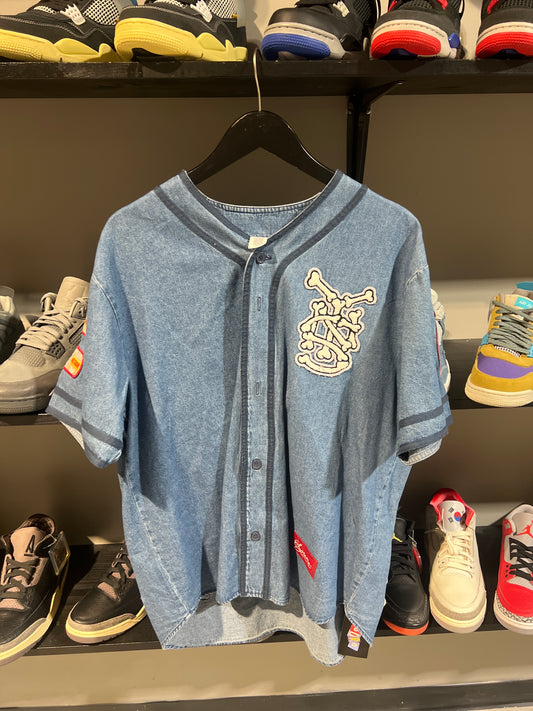 Supreme Patches Denim Baseball Jersey