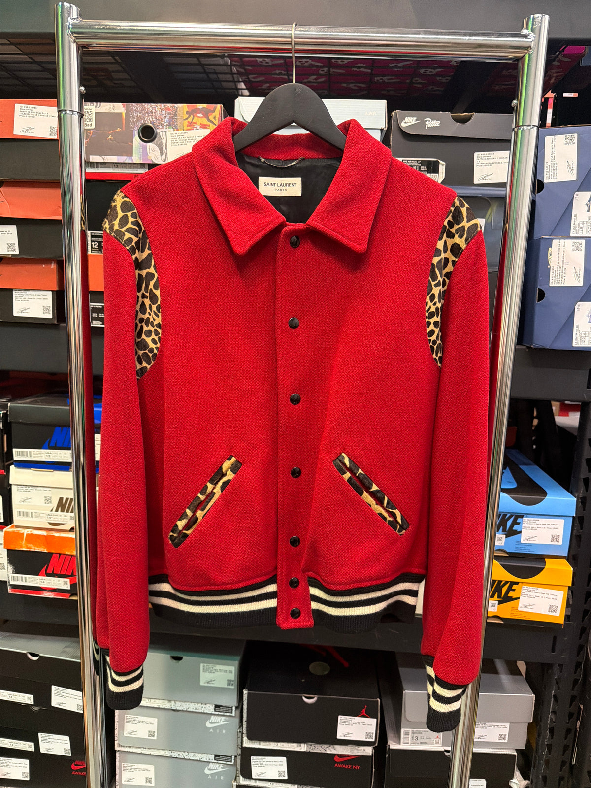 Saint Laurent Red/Leopard Teddy Jacket SZ L