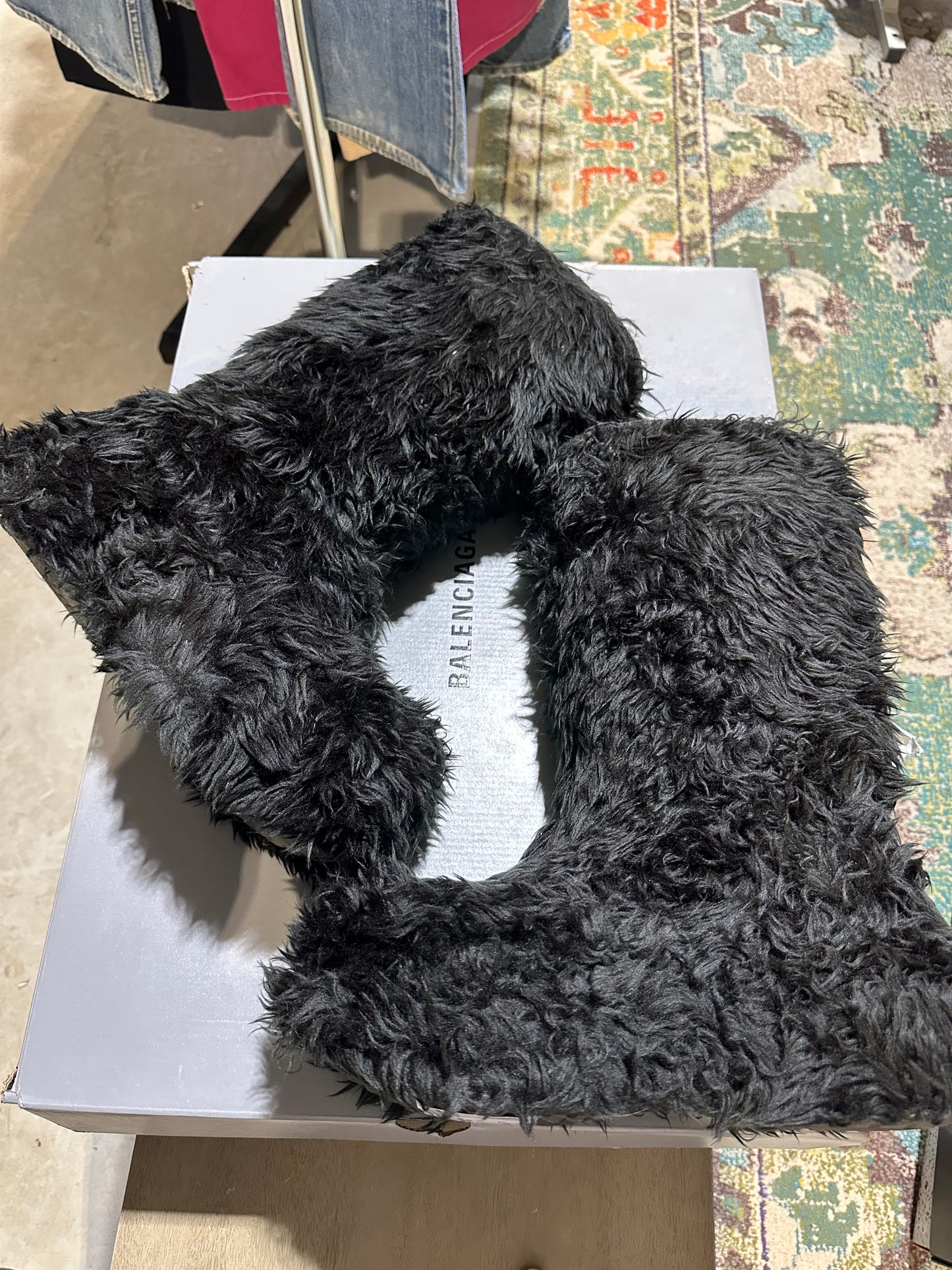 Balenciaga Black Fur Croc Boot Used Sz 9