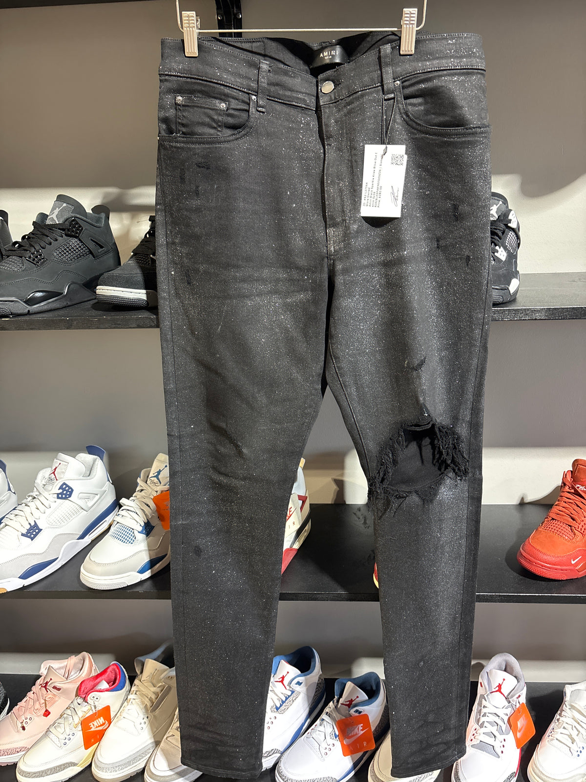 Amiri Black Sparkle Knee Blow Out Denim Sz36