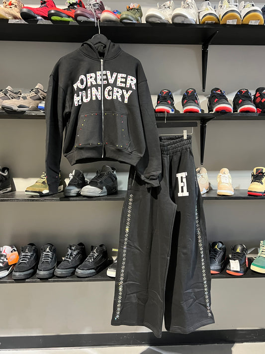 black forever hungry sweatsuit set