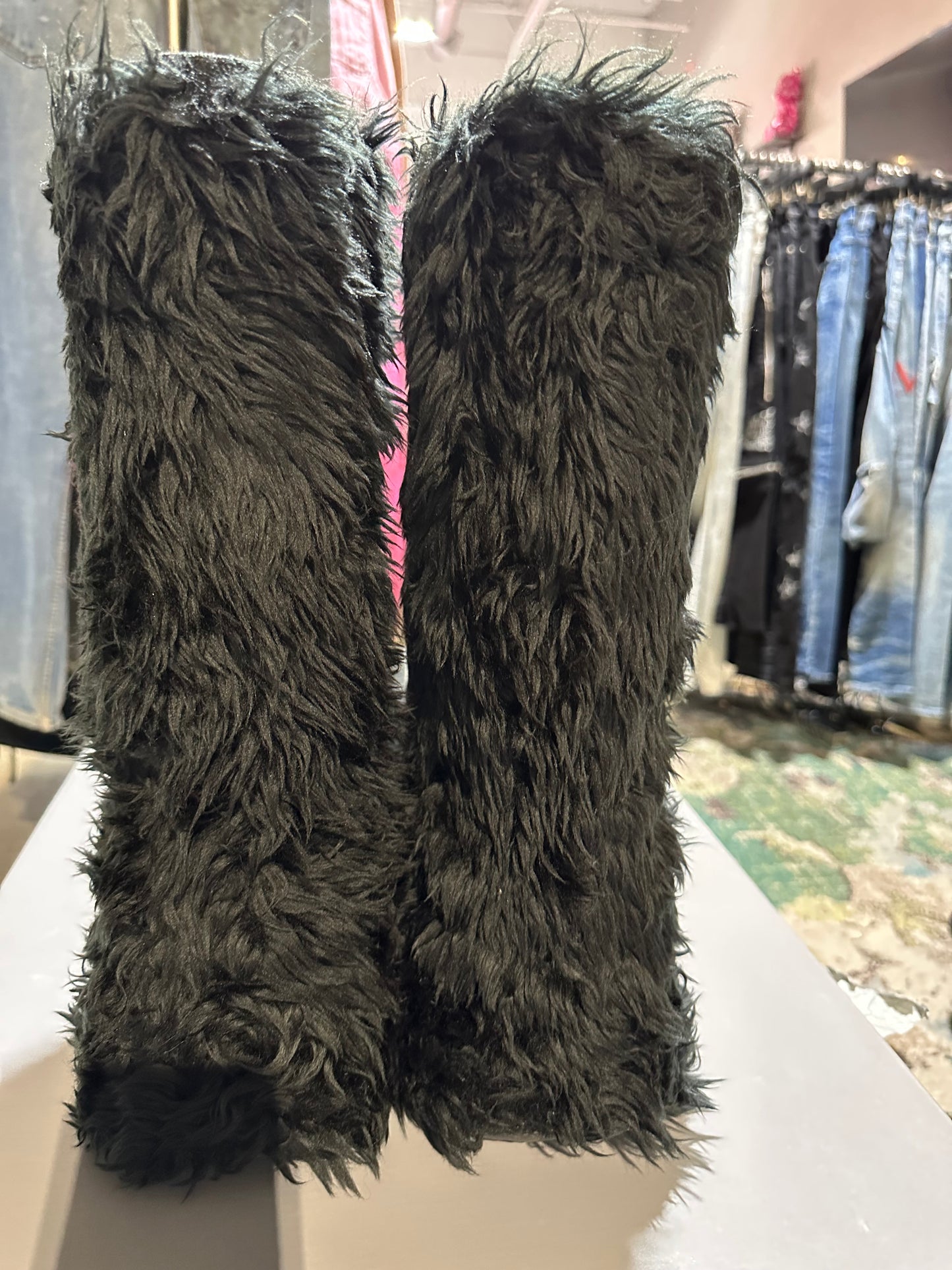 Balenciaga Black Fur Croc Boot Used Sz 9