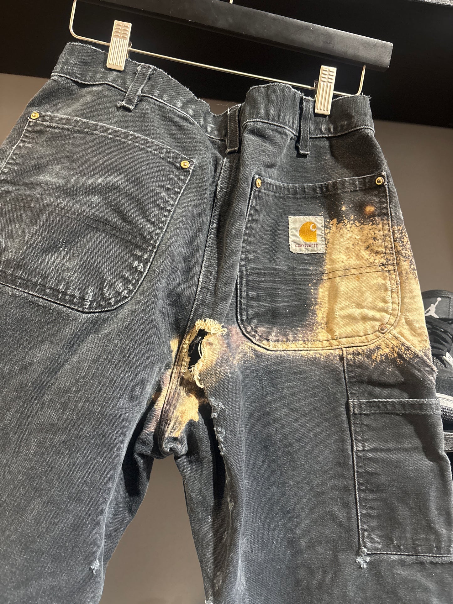 Vintage Black Carhartt Bleach Double Knees Sz28