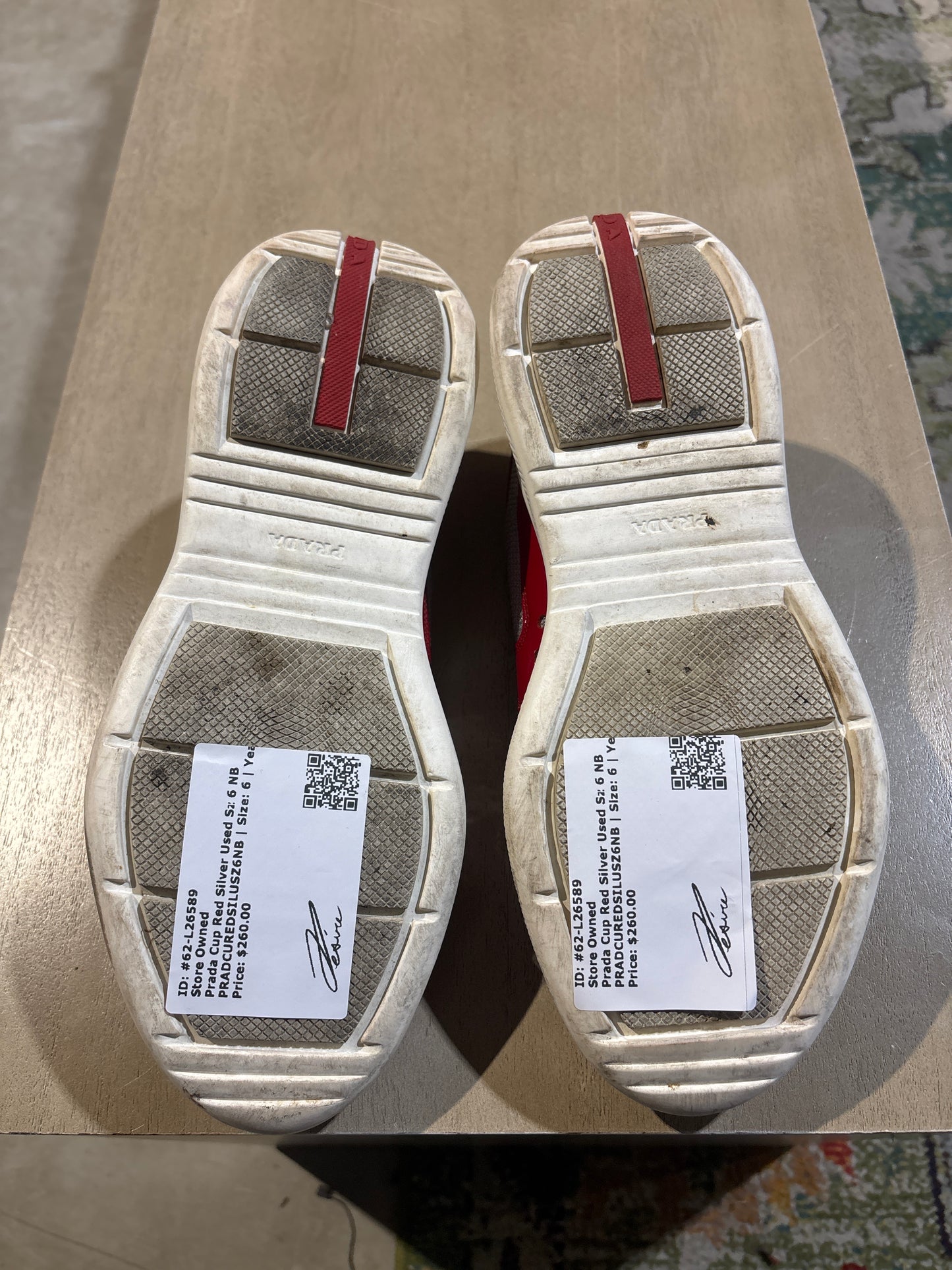 Prada Cup Red Silver Used Sz 6 NB