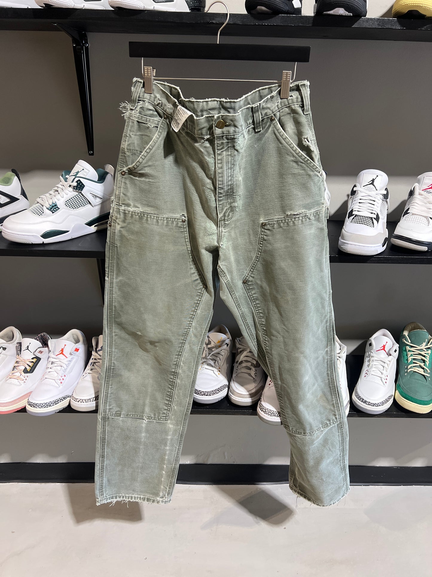 Vintage olive carhartt distressed double knees