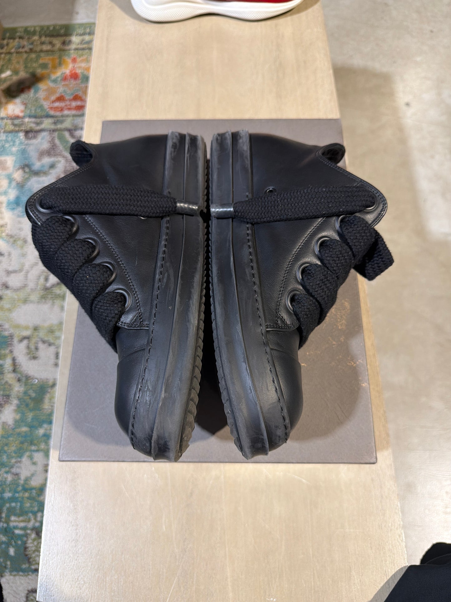 Rick Owens Black/Black Jumbo Lace Ramone Used Sz 8