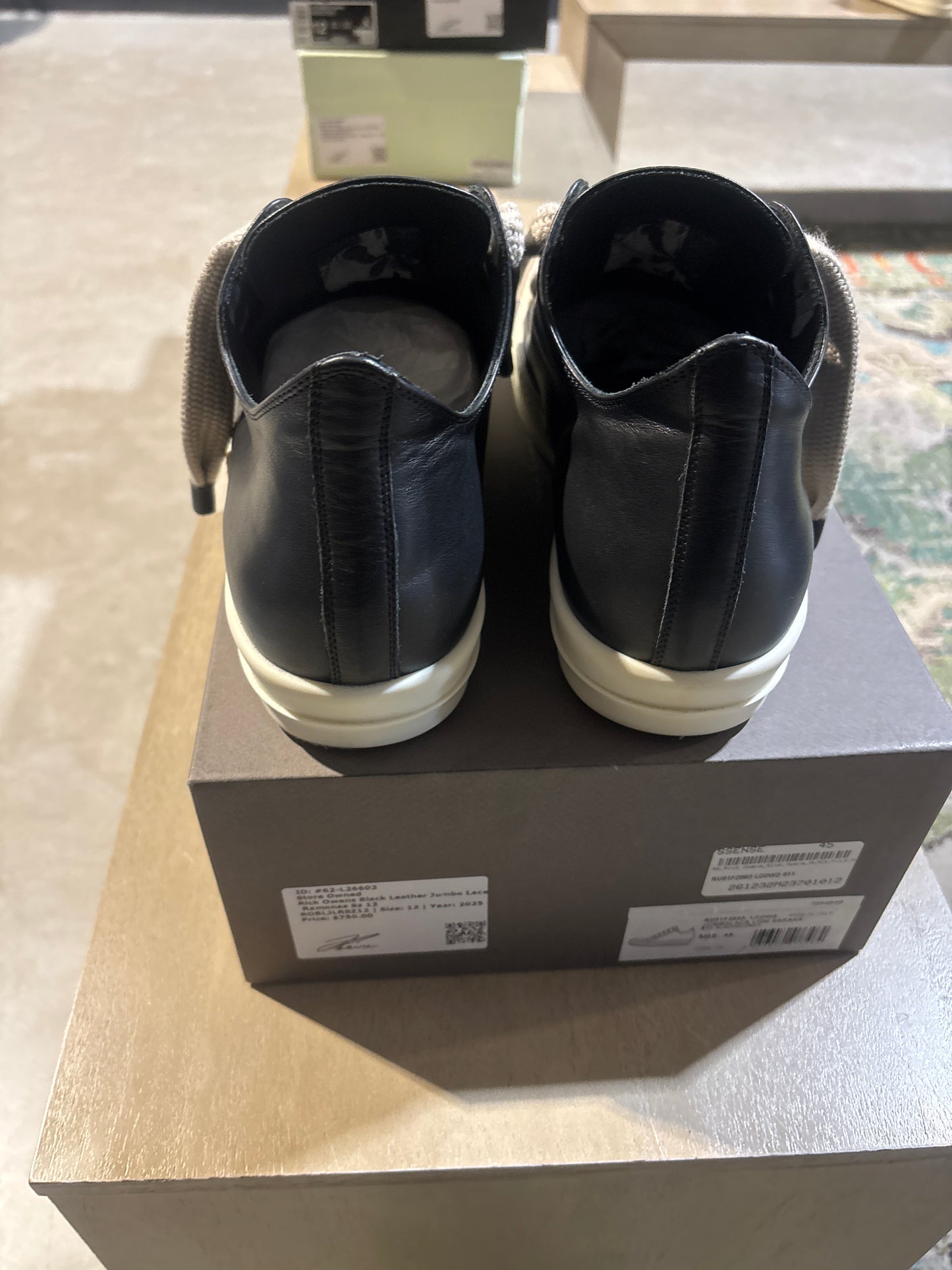 Rick Owens Black Leather Jumbo Lace Ramones Sz 12