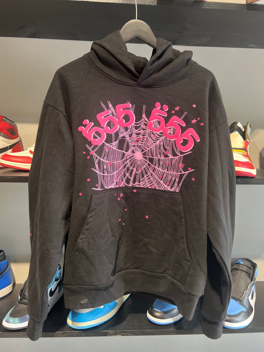 555 sp5der black and pink hoodie