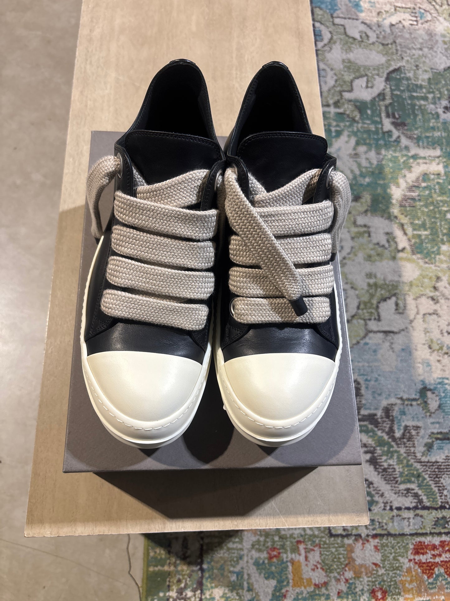 Rick Owens Black Leather Jumbo Lace Ramones Sz 12