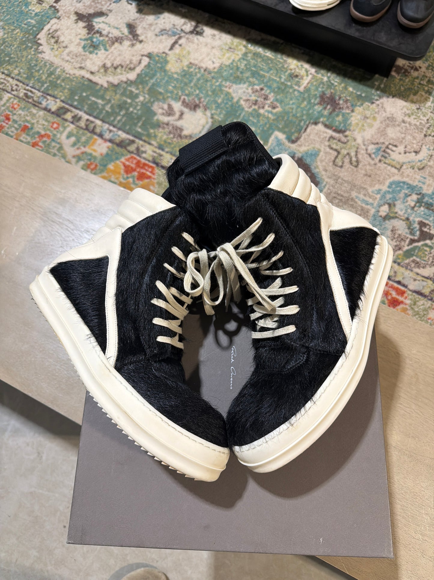 RICK OWENS Geo Basket Black Cow Used Sz 10