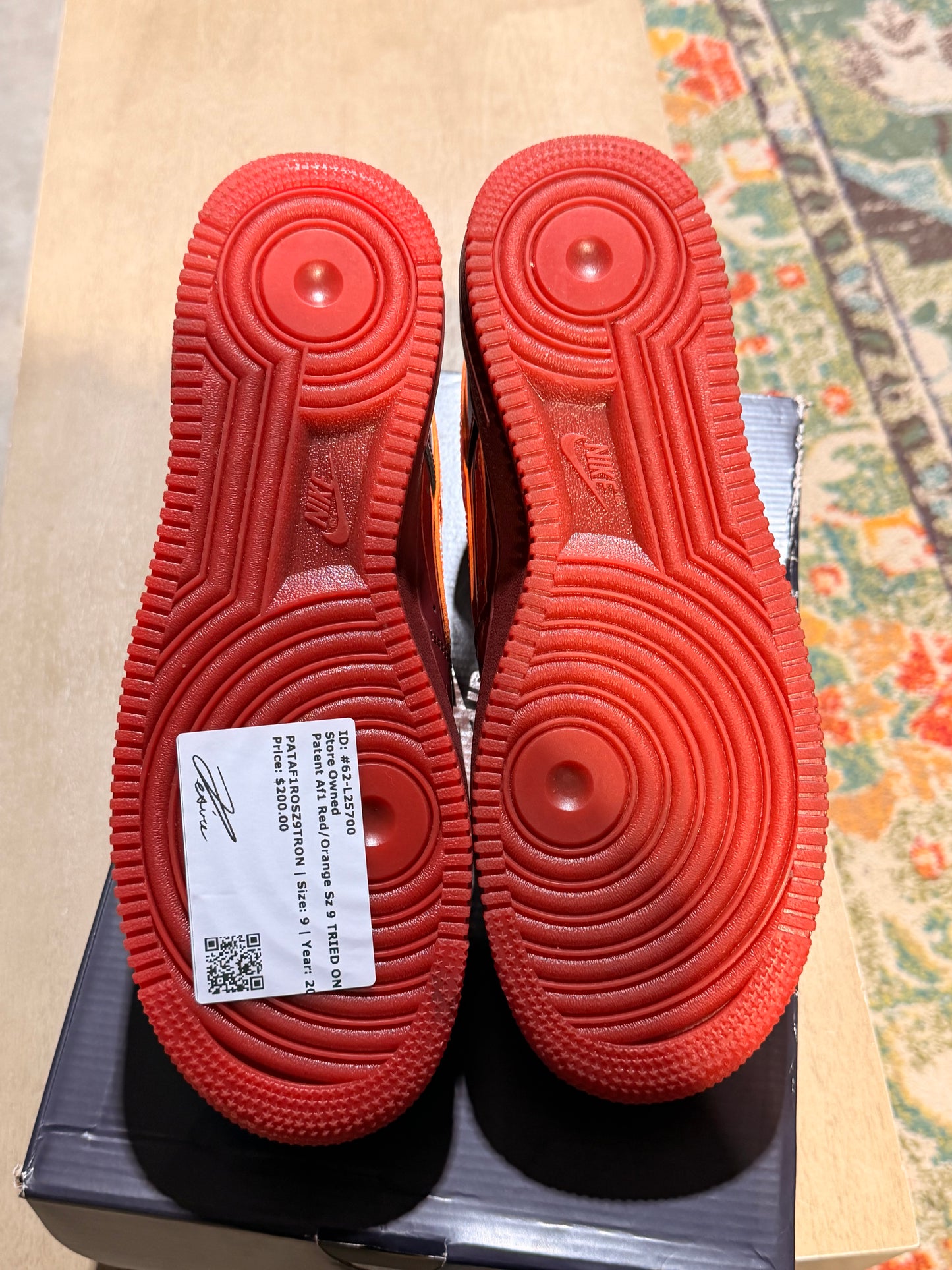 Patent Af1 Red/Orange Sz 9 TRIED ON
