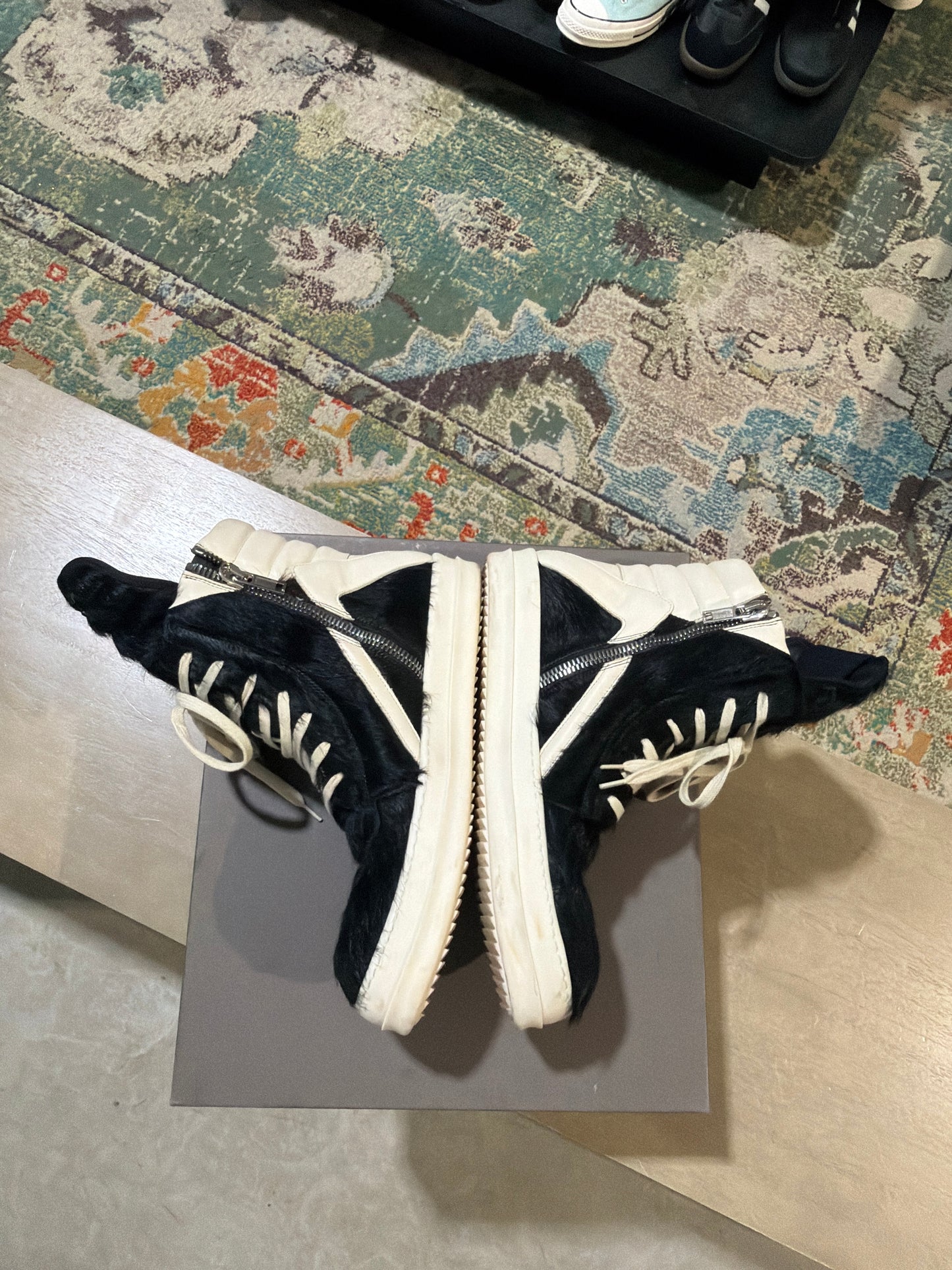 RICK OWENS Geo Basket Black Cow Used Sz 10