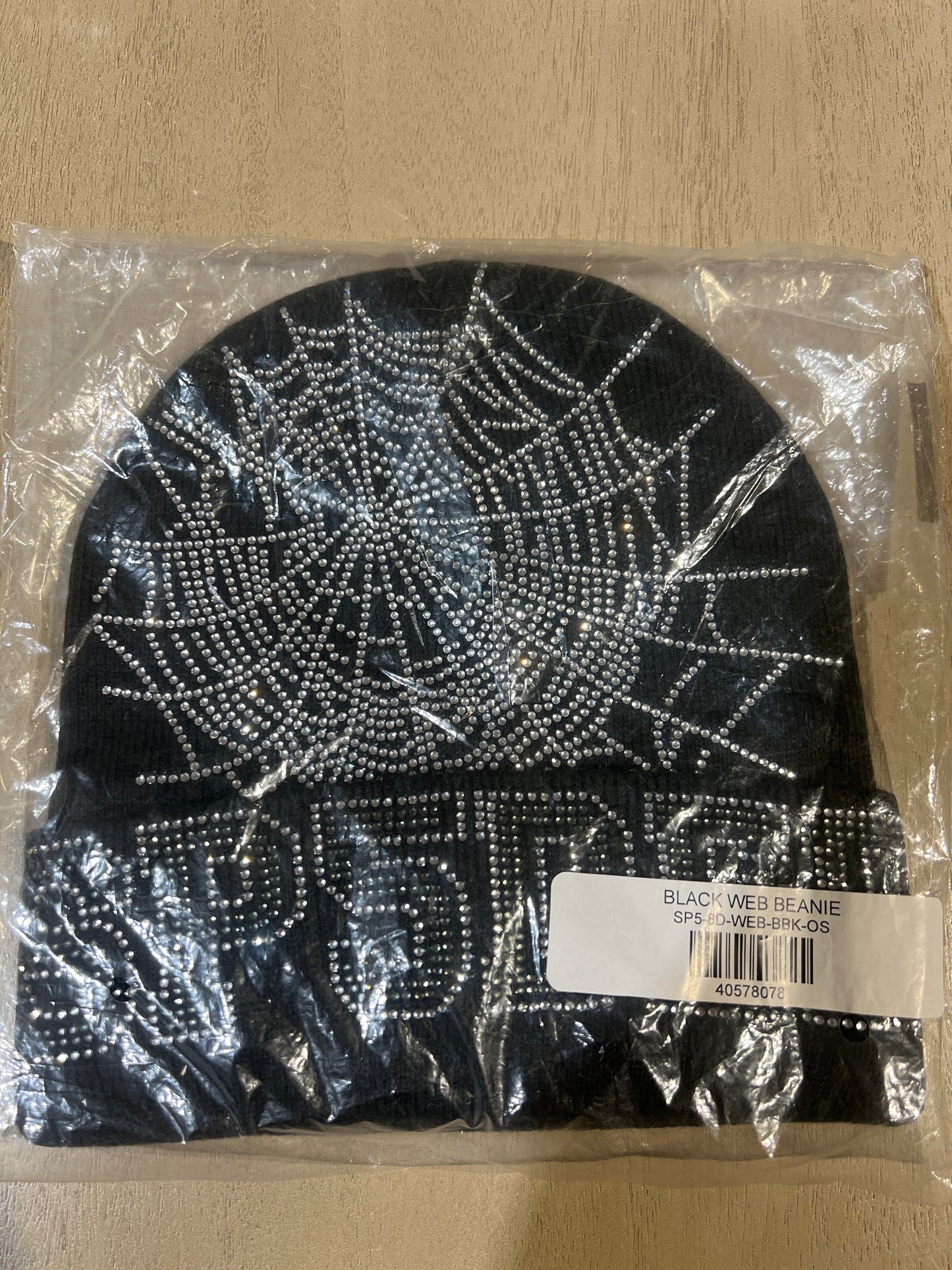 Black Sp5der Rhinestone Beanie