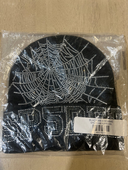 Black Sp5der Rhinestone Beanie