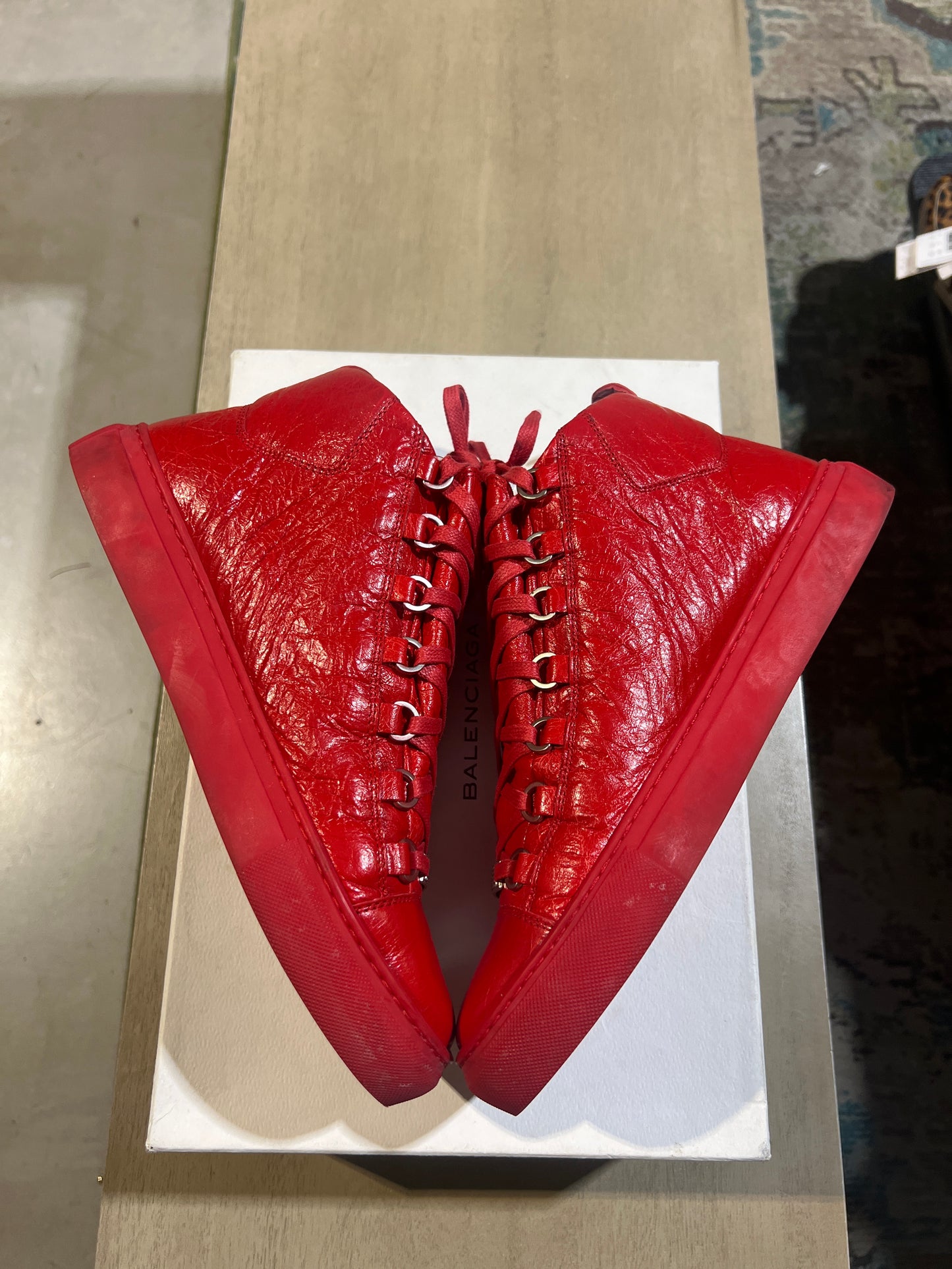 BALENCIAGA ARENAS RED ON RED LEATHER