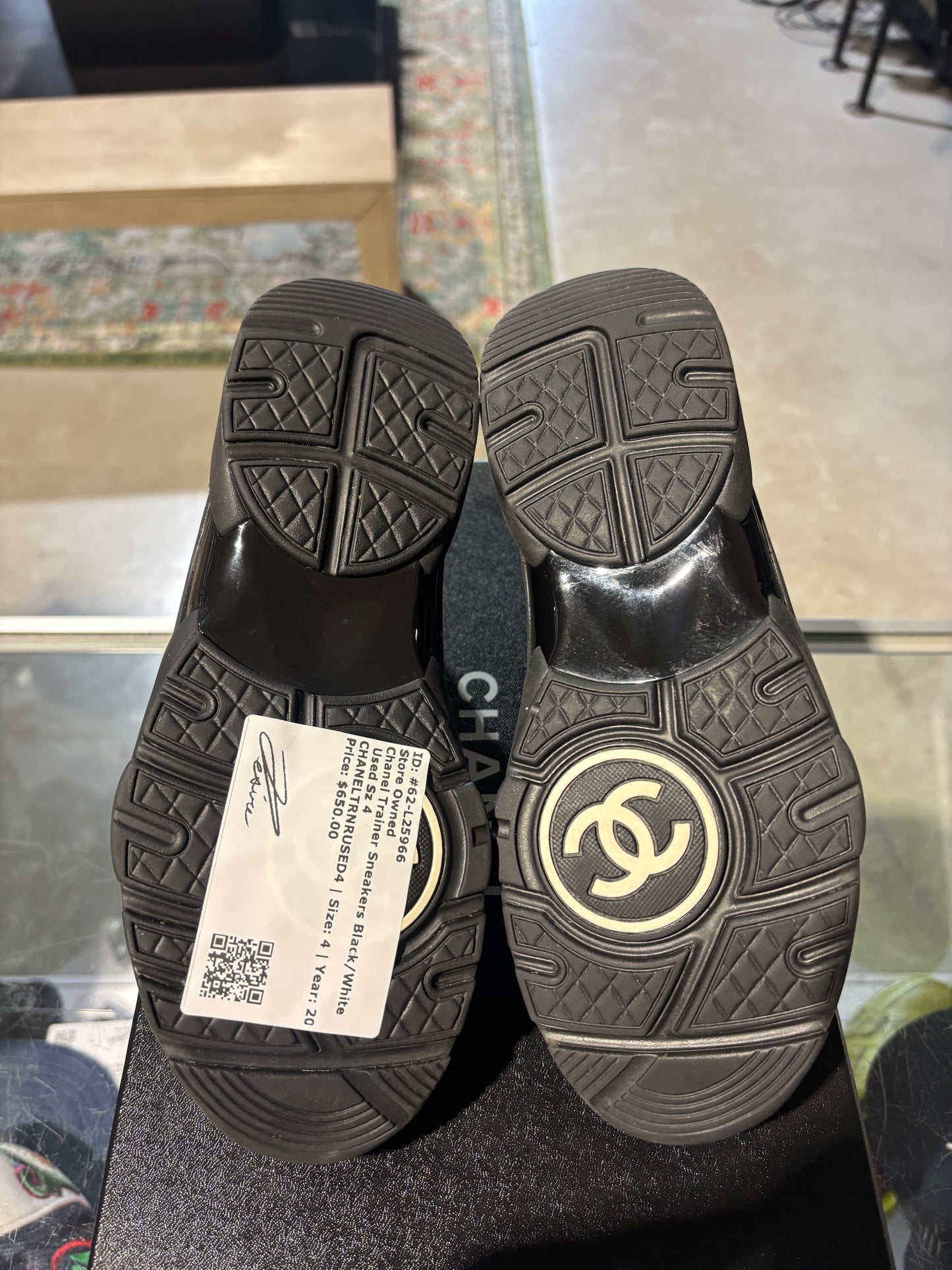 Chanel Trainer Sneakers Black/White Used Sz 4