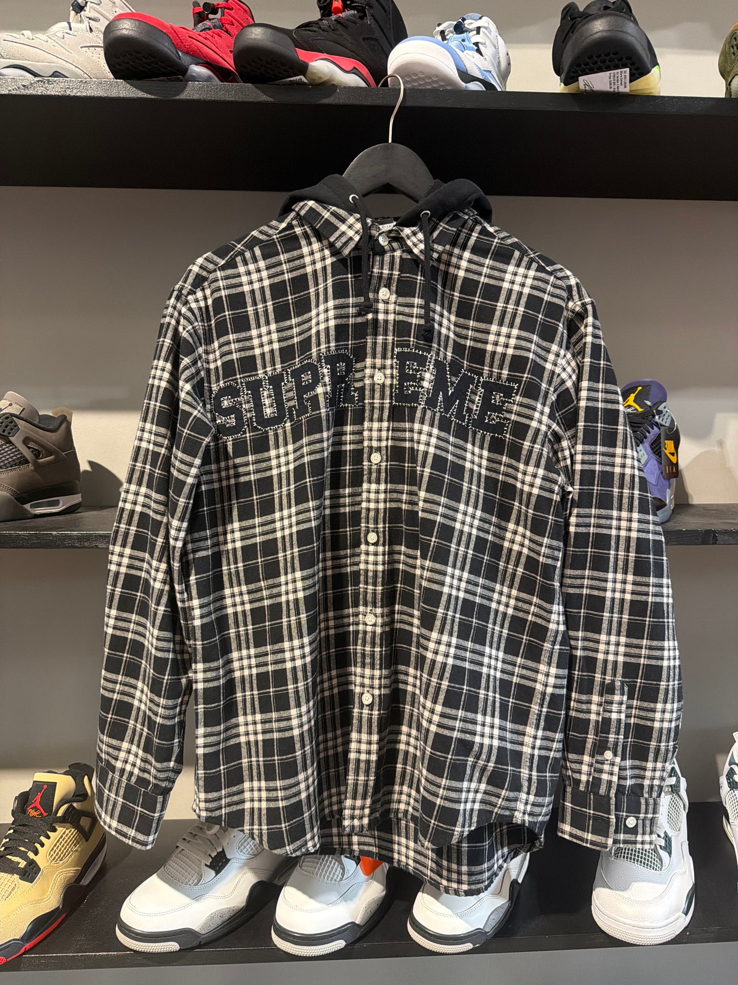 Supreme Black/Grey Hooded Flannel Shirt