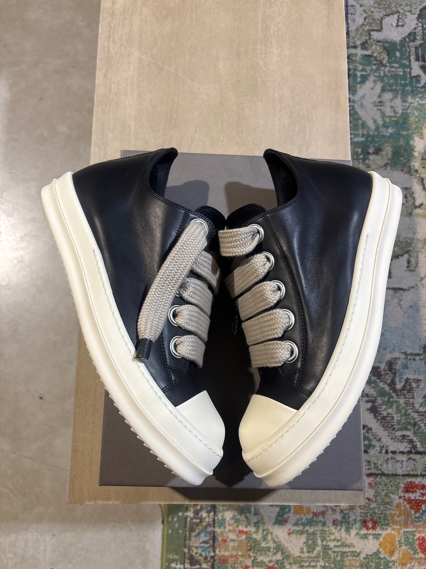 Rick Owens Black Leather Jumbo Lace Ramones Sz 12