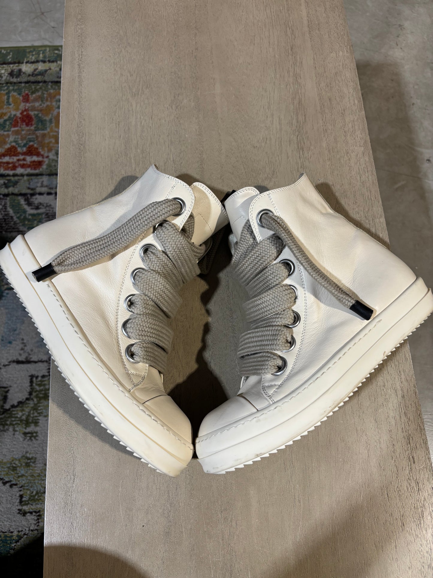Cream Leather Jumbo Lace Rick Owens Used Sz 7 NB