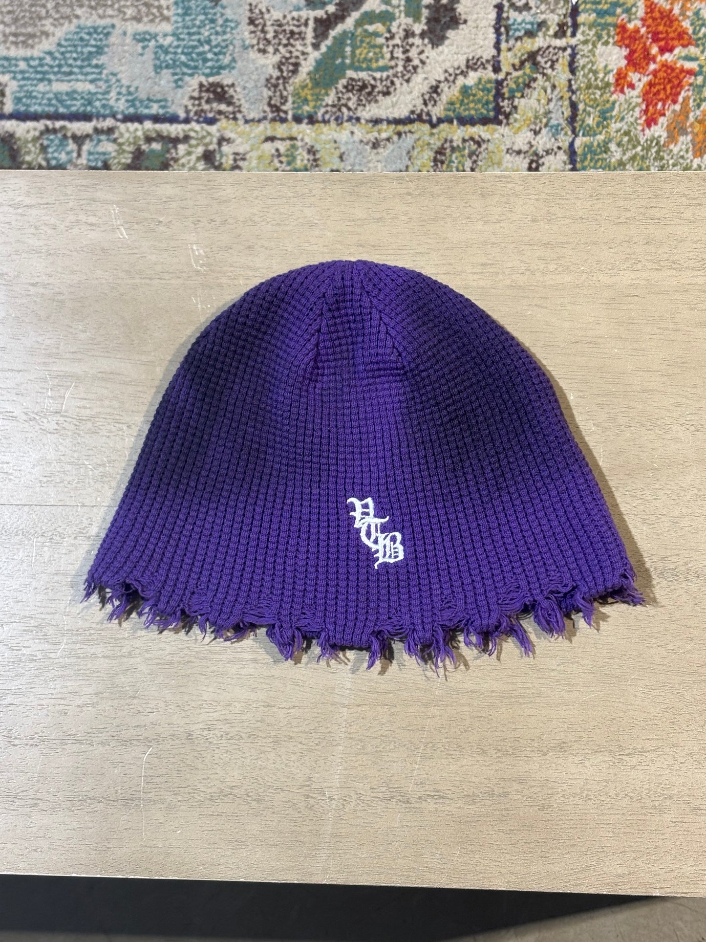 Purple Vertabrae Distressed Beanie (1)