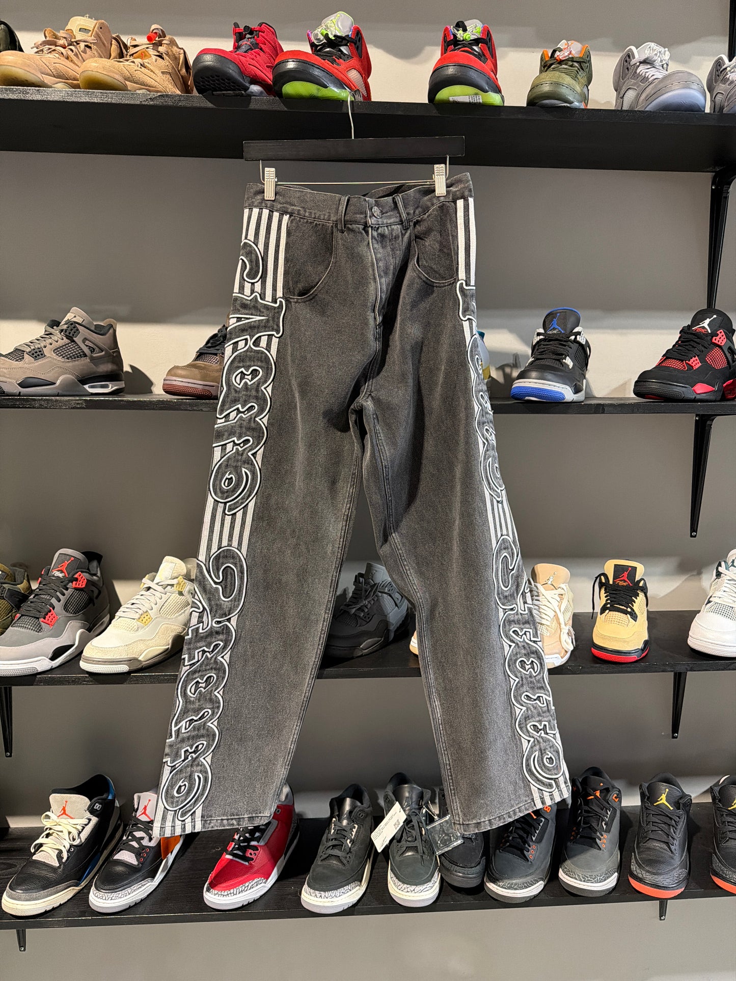 Vale State Washed Black Striped Denim Jeans