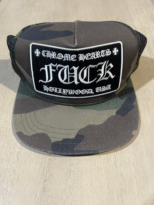 Chrome Hearts FUCK Hollywood Trucker Hat Camo