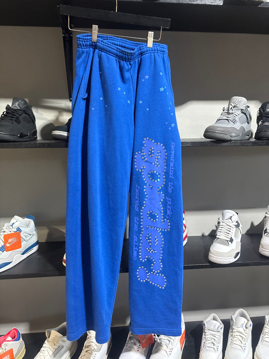Sp5der Blue/Blue Rhinestone Sweats Sz S