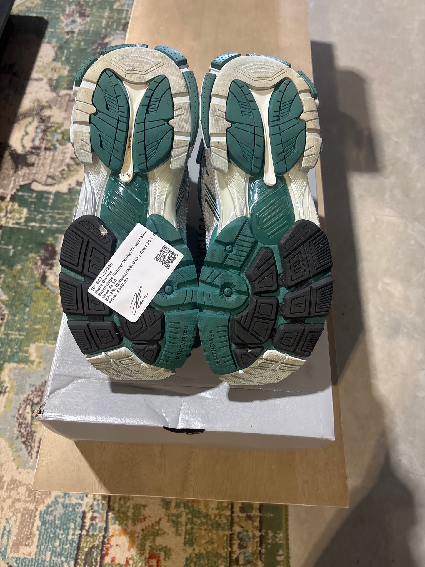 Balenciaga Runner White/Green/Blue Used Sz 10