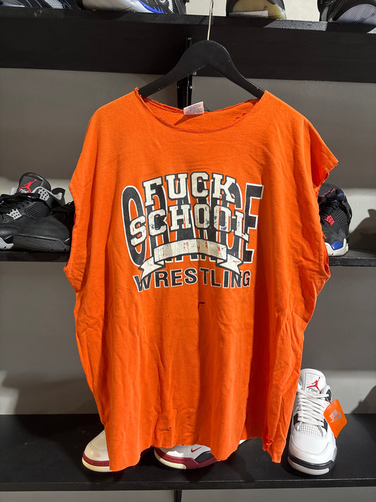 F*ck School Orange Wrestling Tee Sz XXL