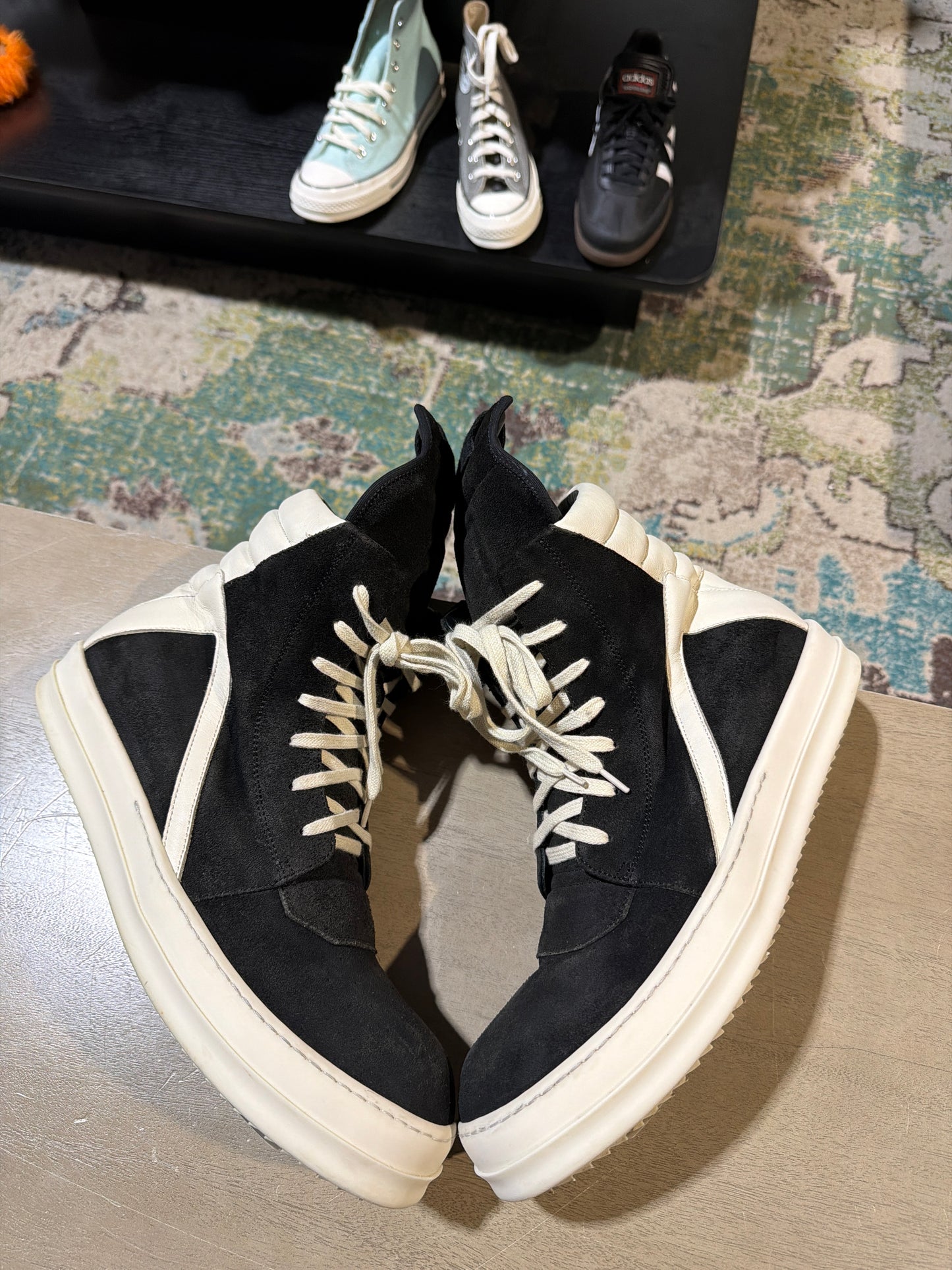Rick Owens Geobasket Black/White Suede Sz 11 NB