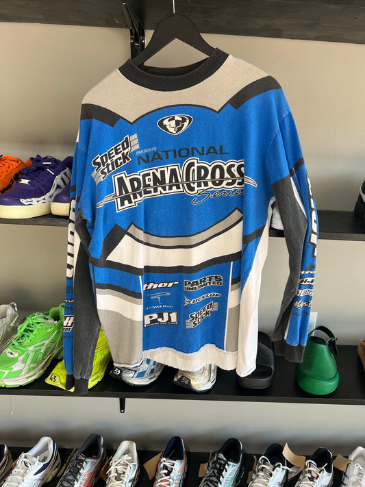 Vintage motorcross blue white longsleeve