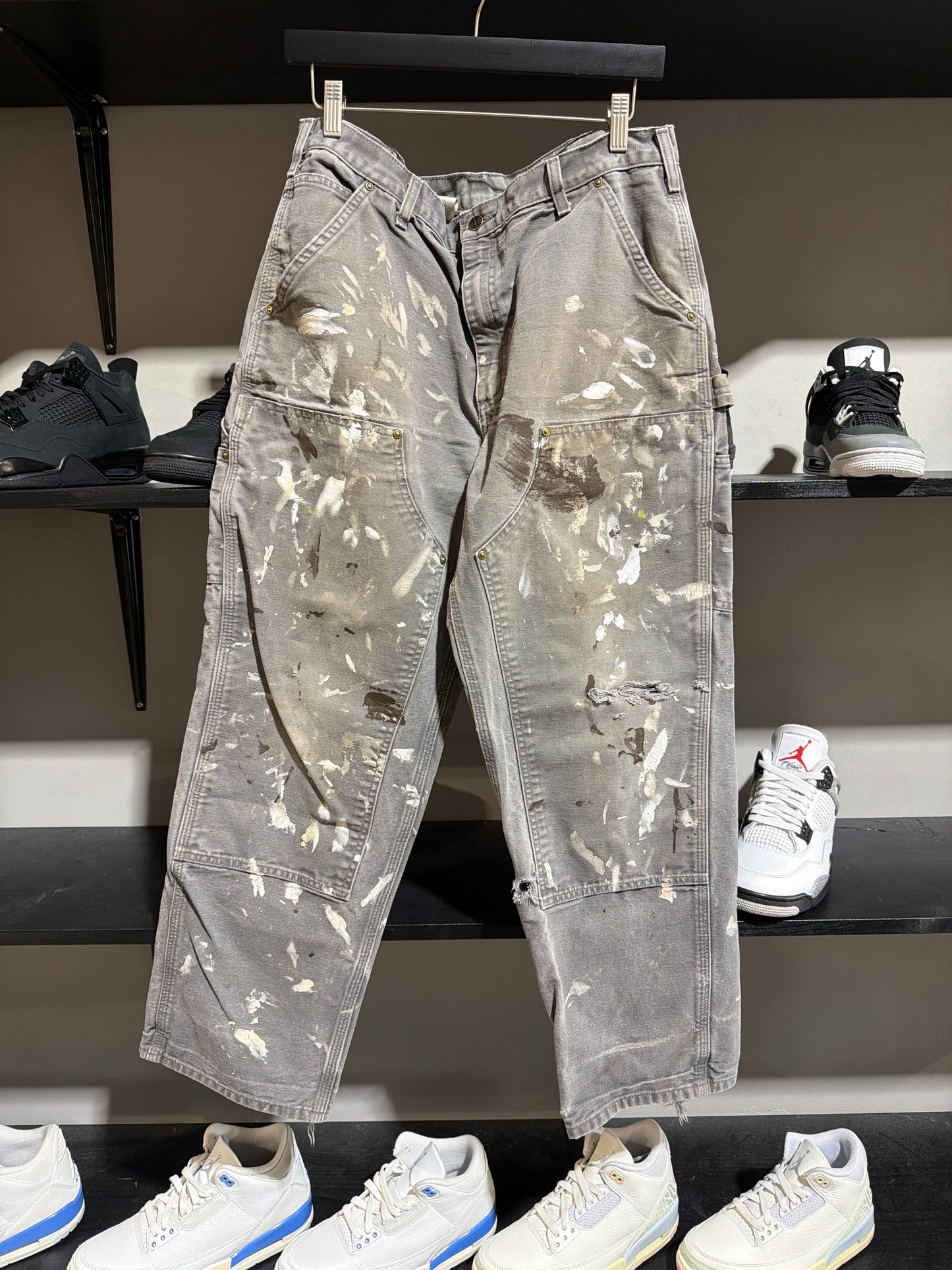 Vintage Carhartt Grey Paint Splatter Double Knee Sz 35