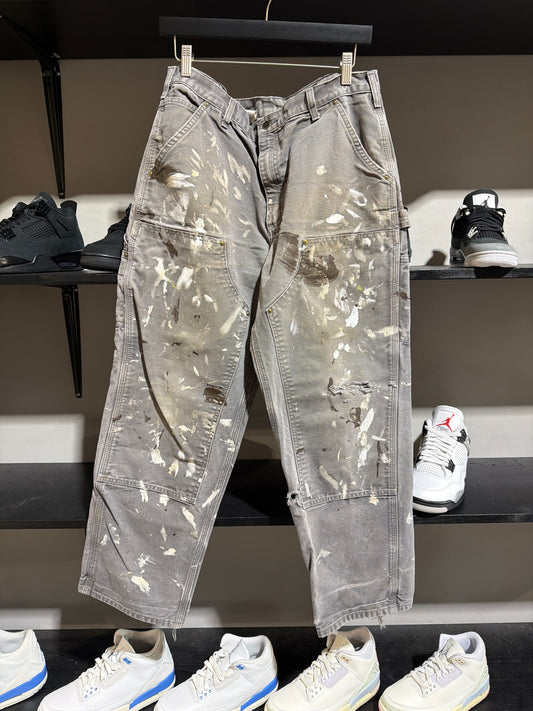 Vintage Carhartt Grey Paint Splatter Double Knee Sz 35