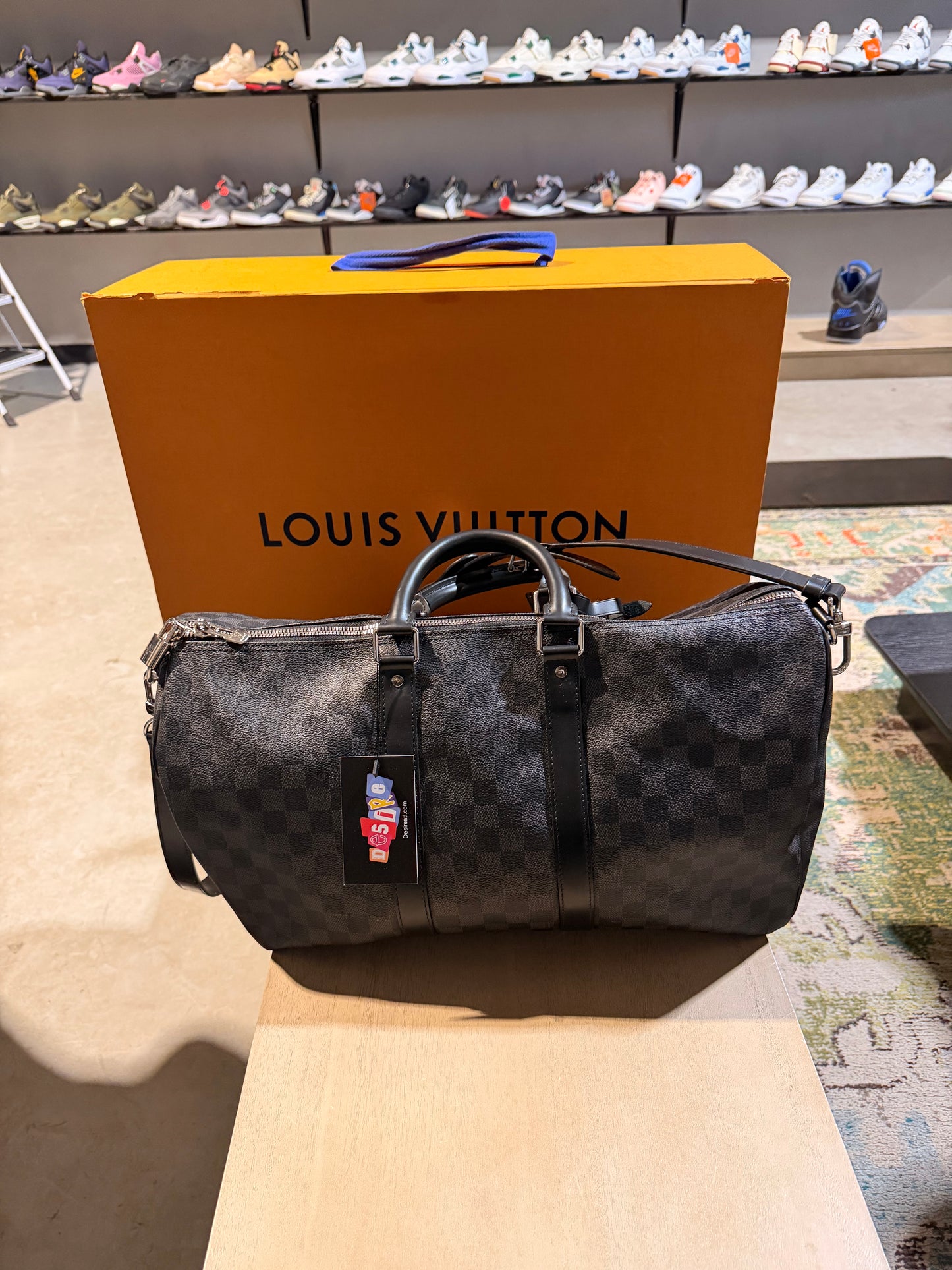 Louis Vuitton Black Checkered Keepall Bag 45