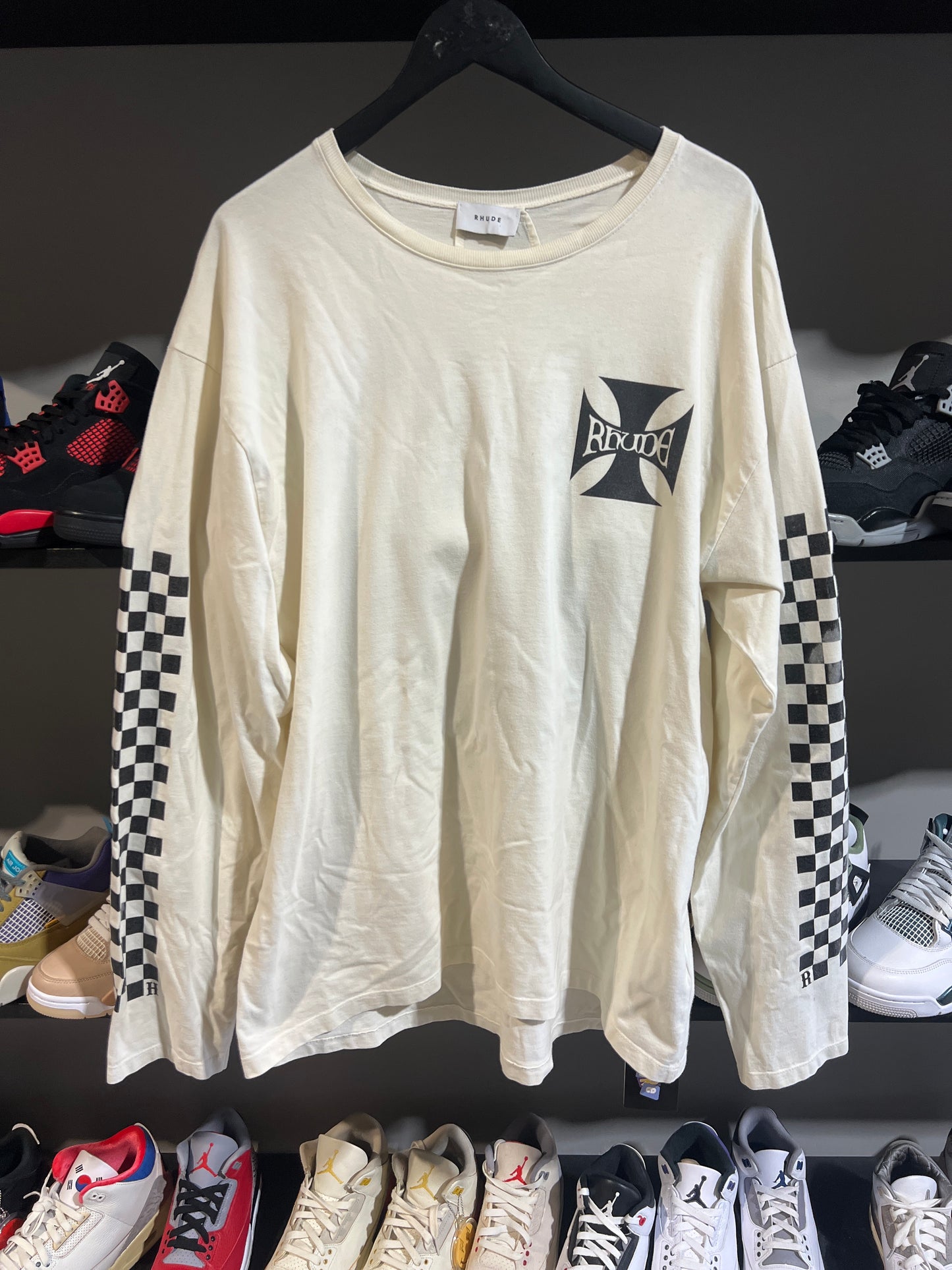 Rhude cream long sleeve checkered board