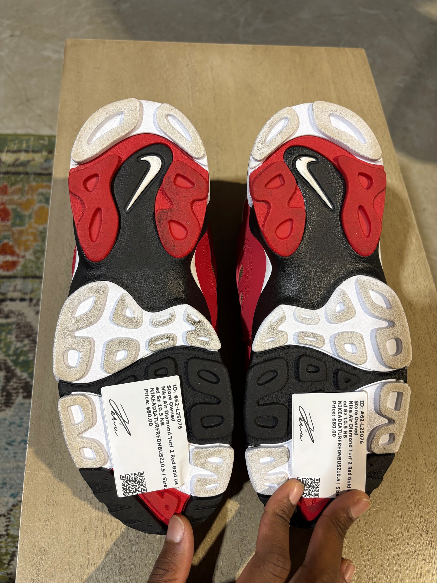 Nike Air Diamond Turf 2 Red Gold Used Sz 10.5 NB