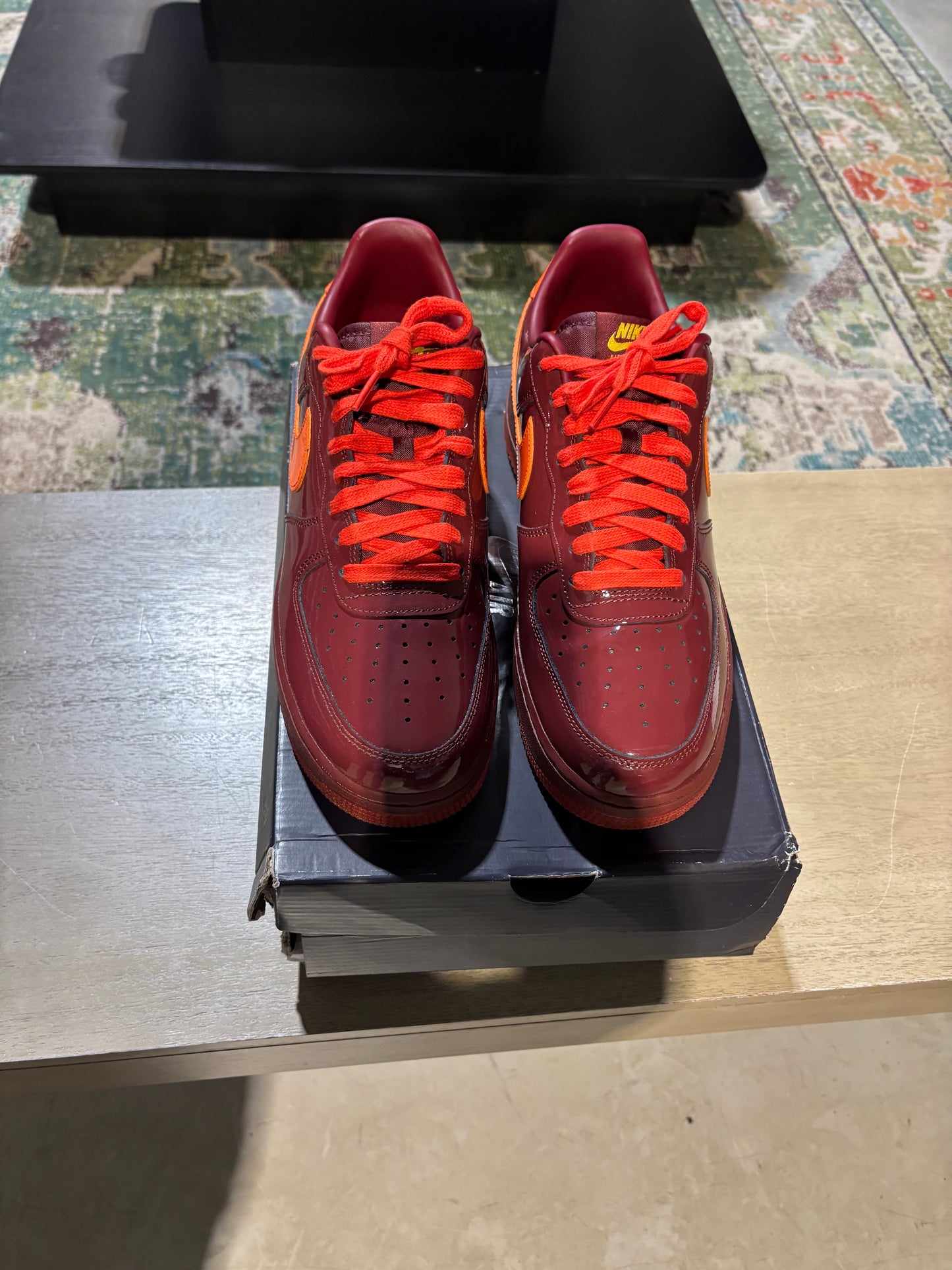 Nike Air Force 1 Team Red Patent Forces Sz 10 Used