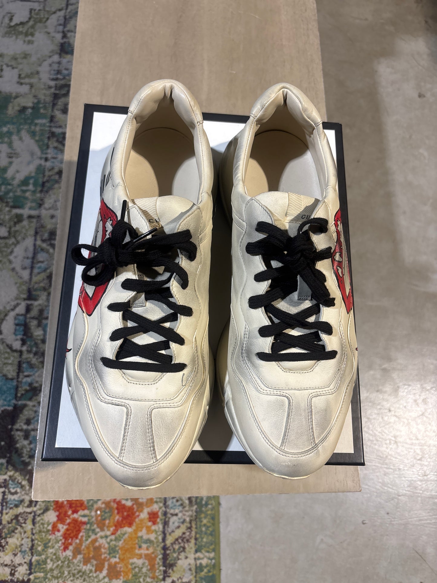 Cream and Red Gucci Sneaker Used Sz 13