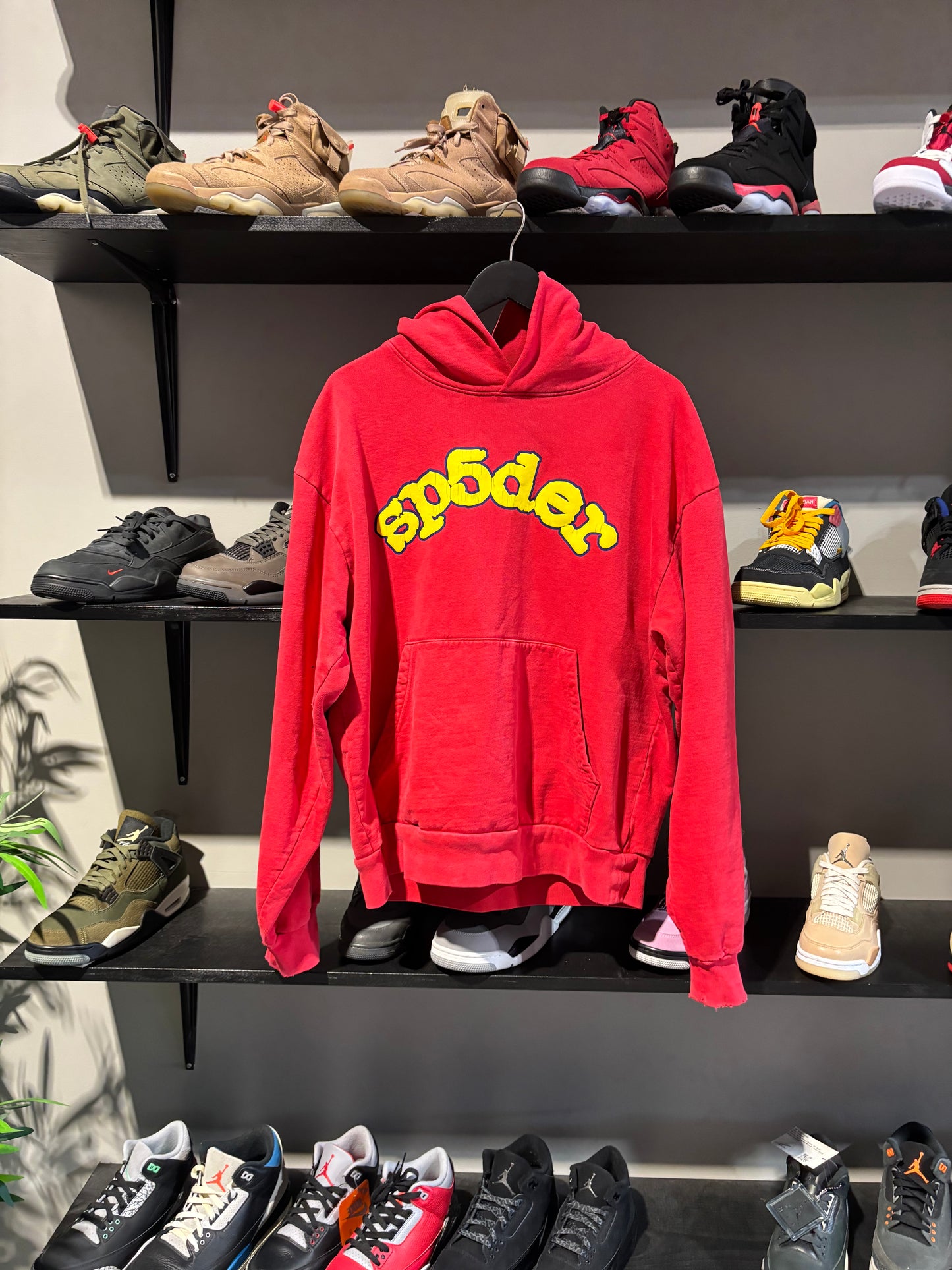 Sp5der Red/Yellow Spellout Hoodie Sz L