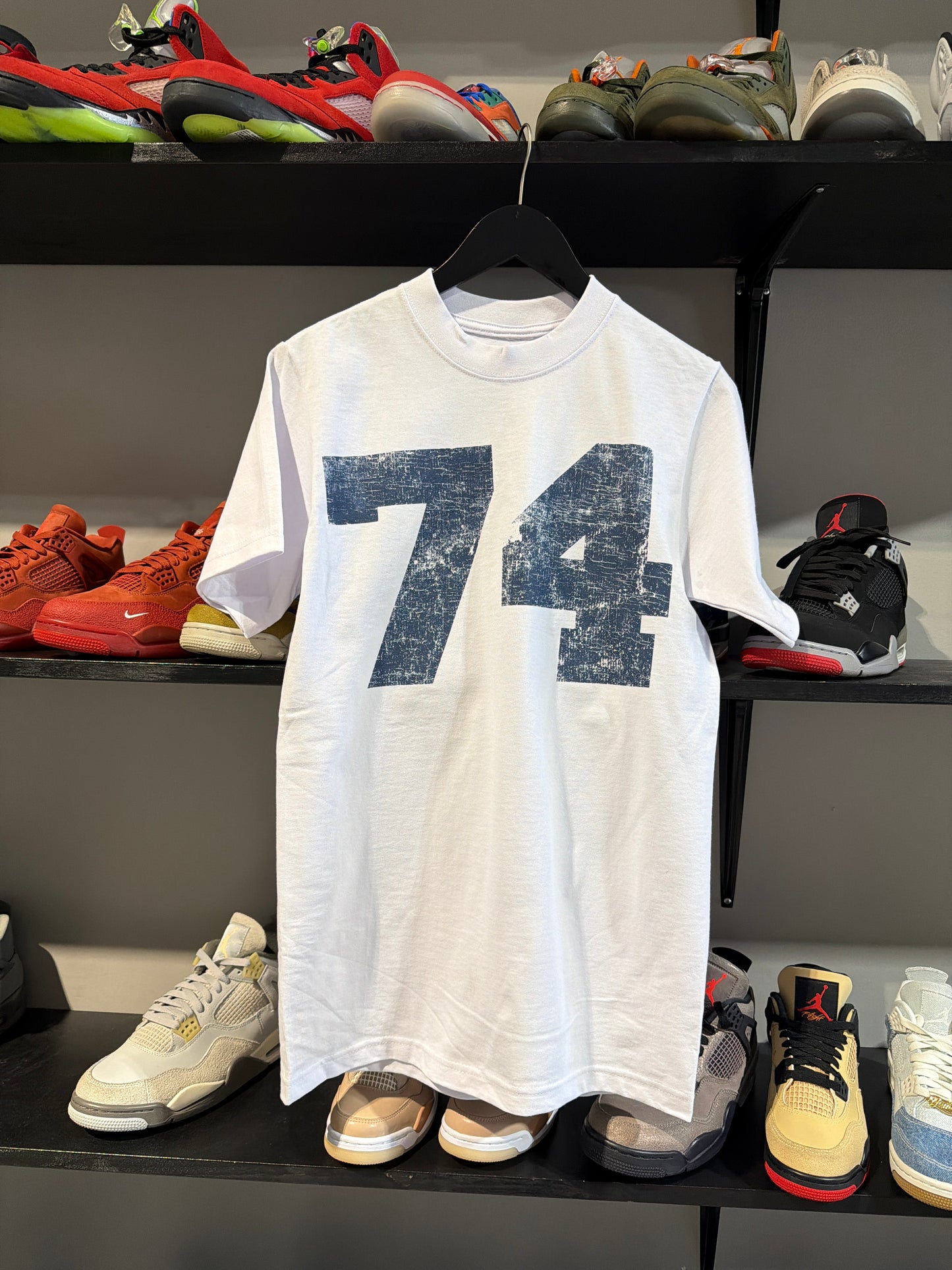 74 IS WAR Navy/White Collegiate tee