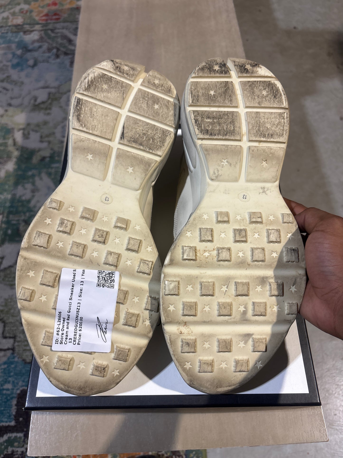 Cream and Red Gucci Sneaker Used Sz 13
