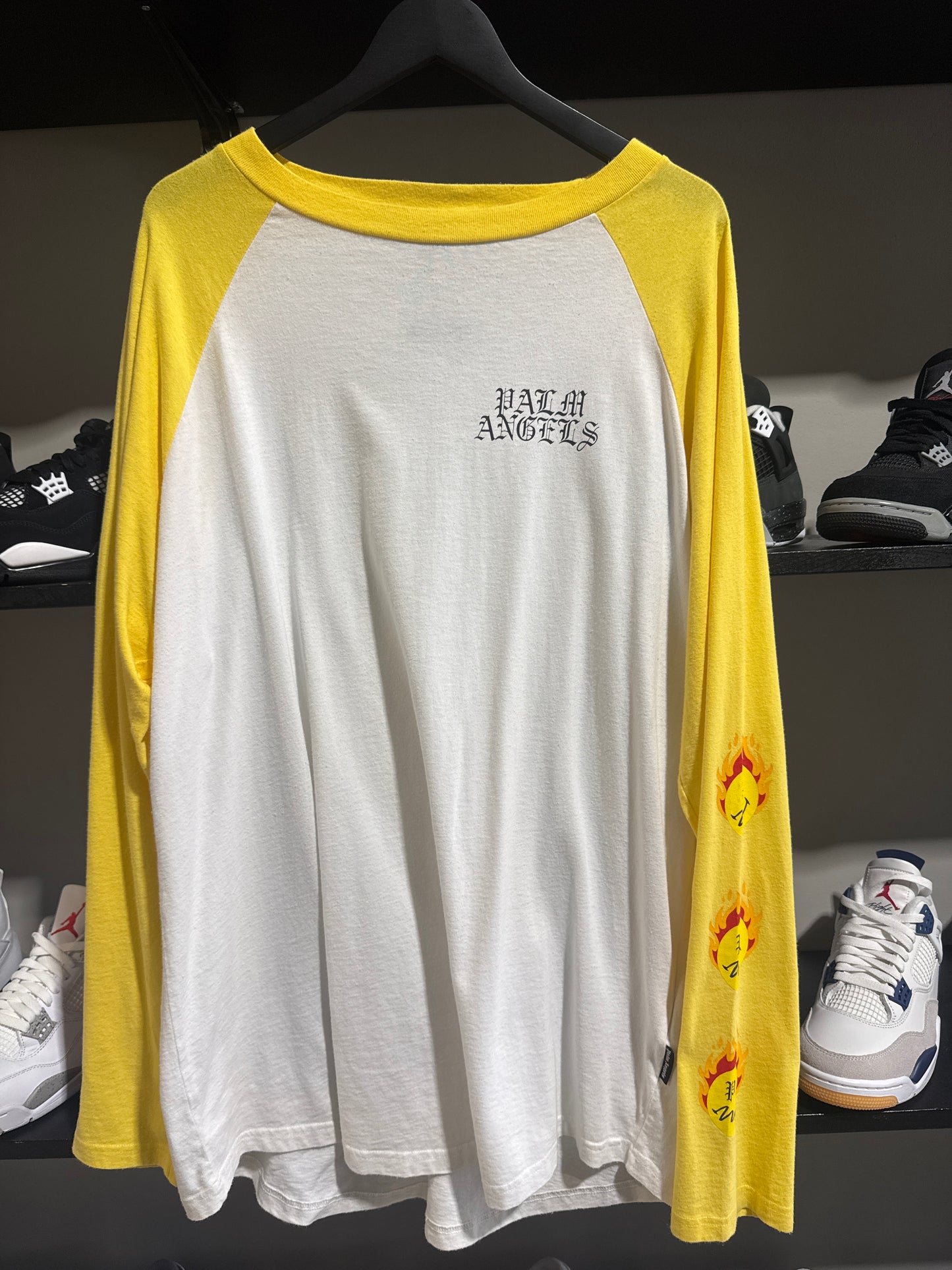 palm angels yellow and white baseball longsleeve