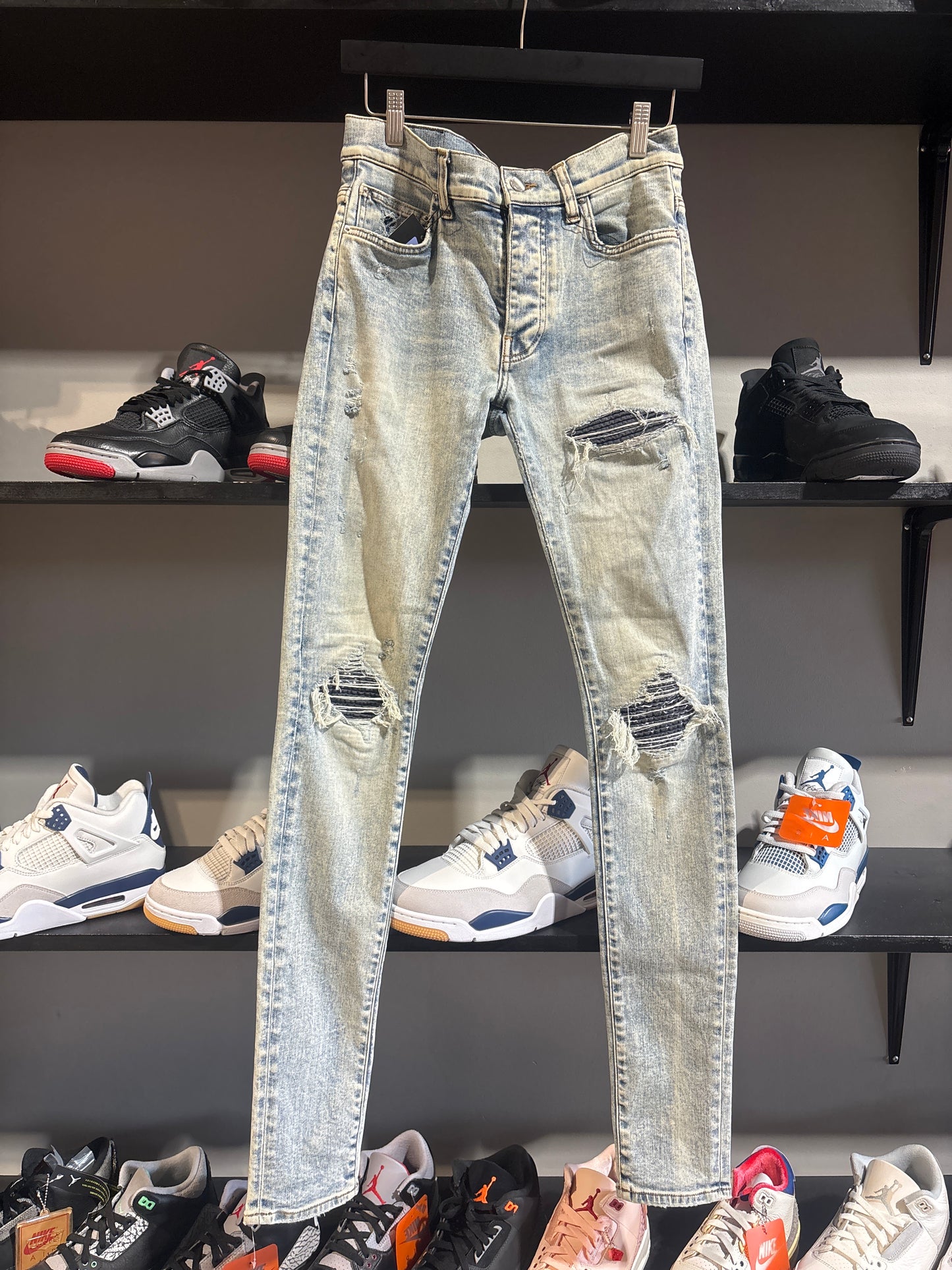 Amiri MX1 Light Wash/Black Paisley Denim Sz 29