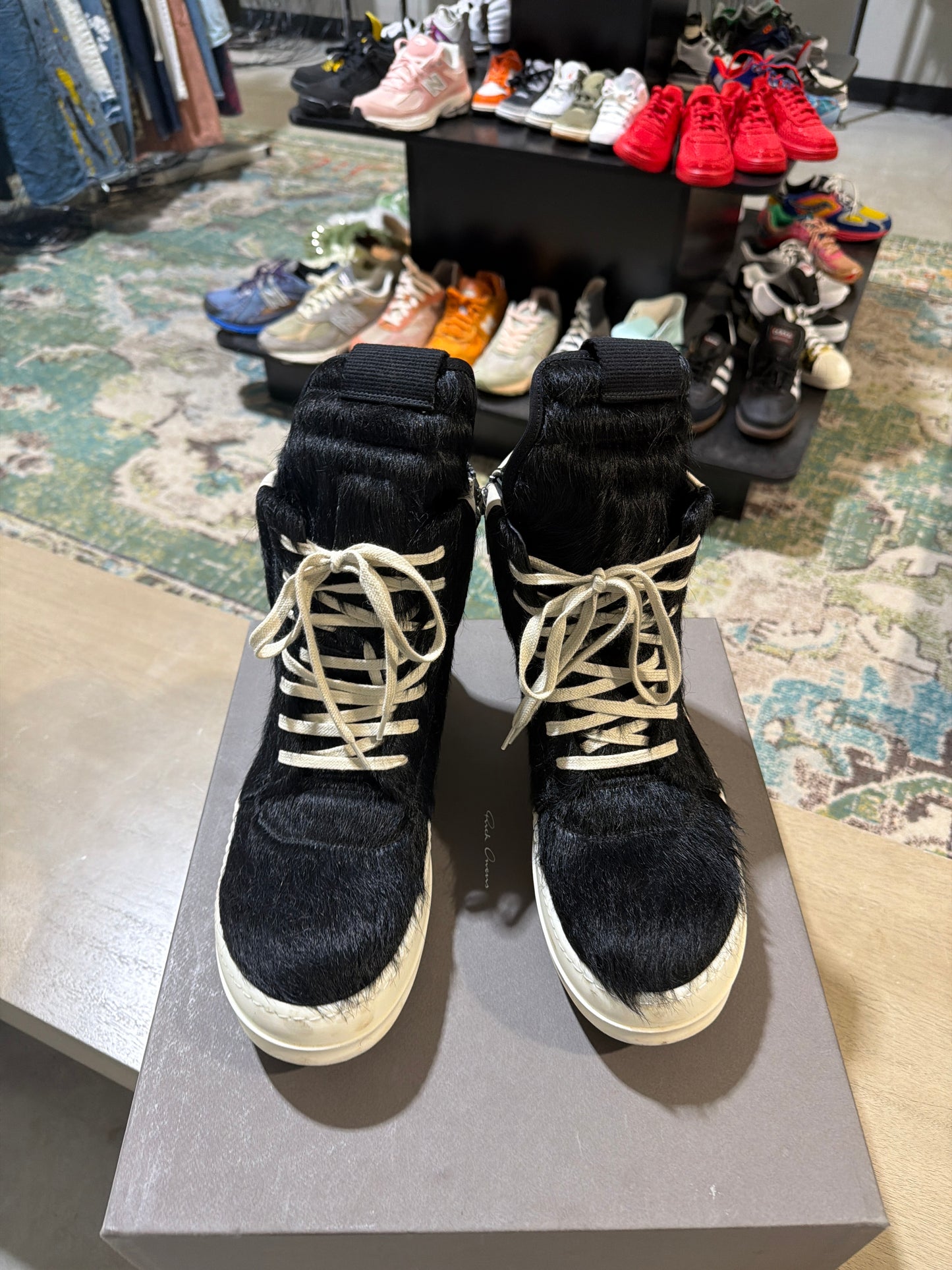 RICK OWENS Geo Basket Black Cow Used Sz 10