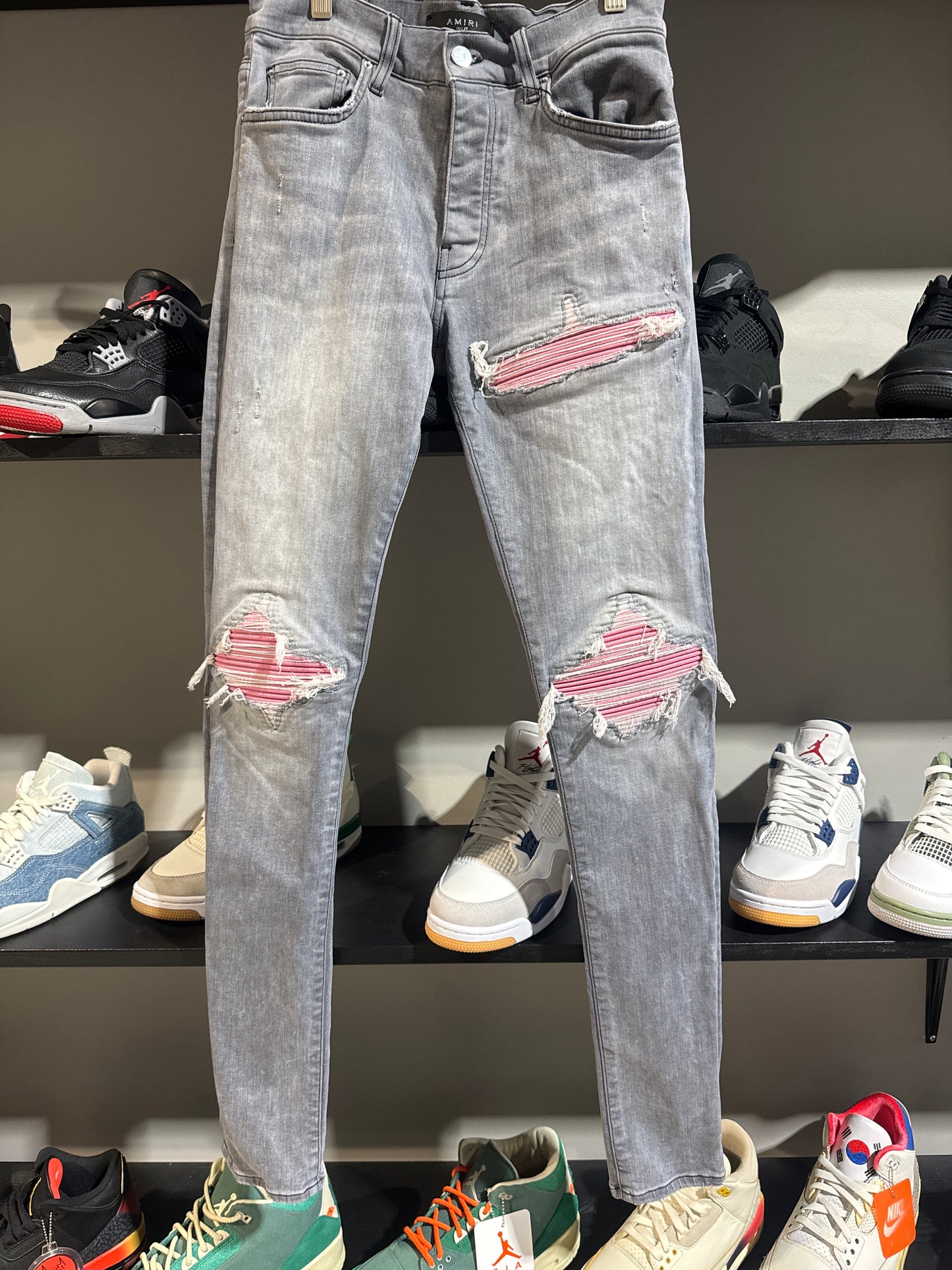 Amiri MX1 Grey Pink Patch Jeans