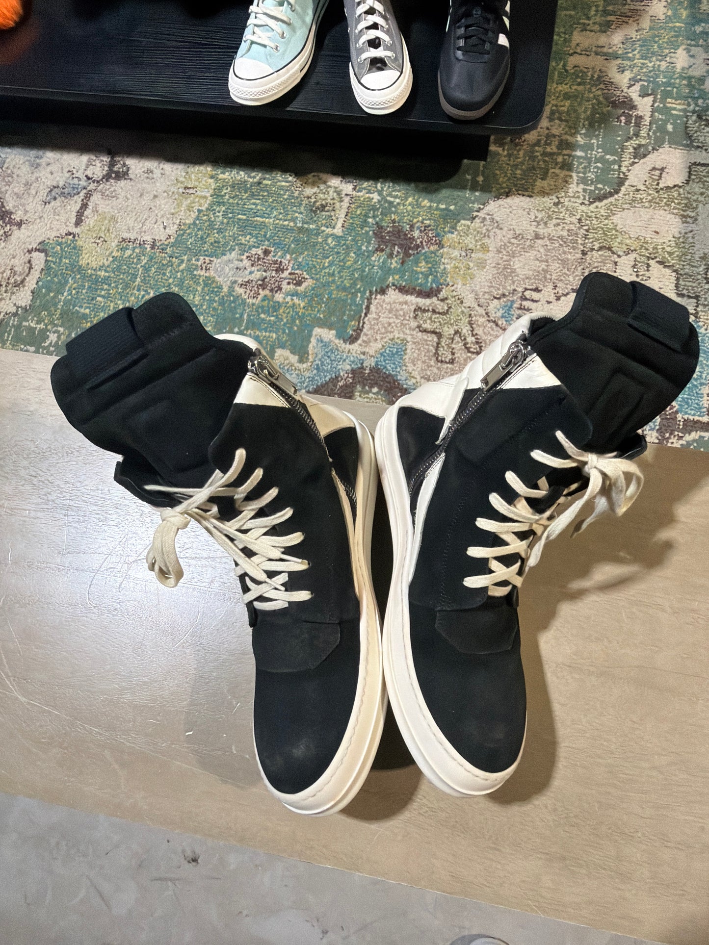 Rick Owens Geobasket Black/White Suede Sz 11 NB