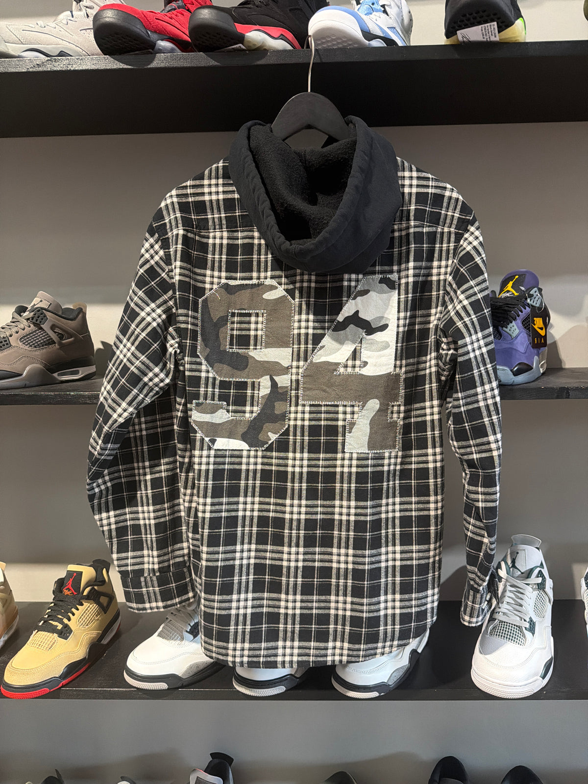 Supreme Black/Grey Hooded Flannel Shirt